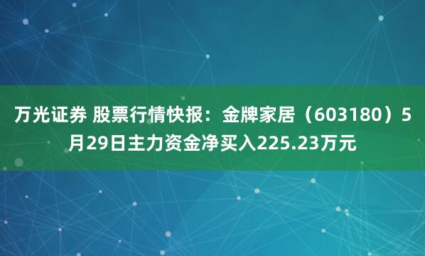 万光证券 股票行情快报：金牌家居（603180）5月29日主力资金净买入225.23万元